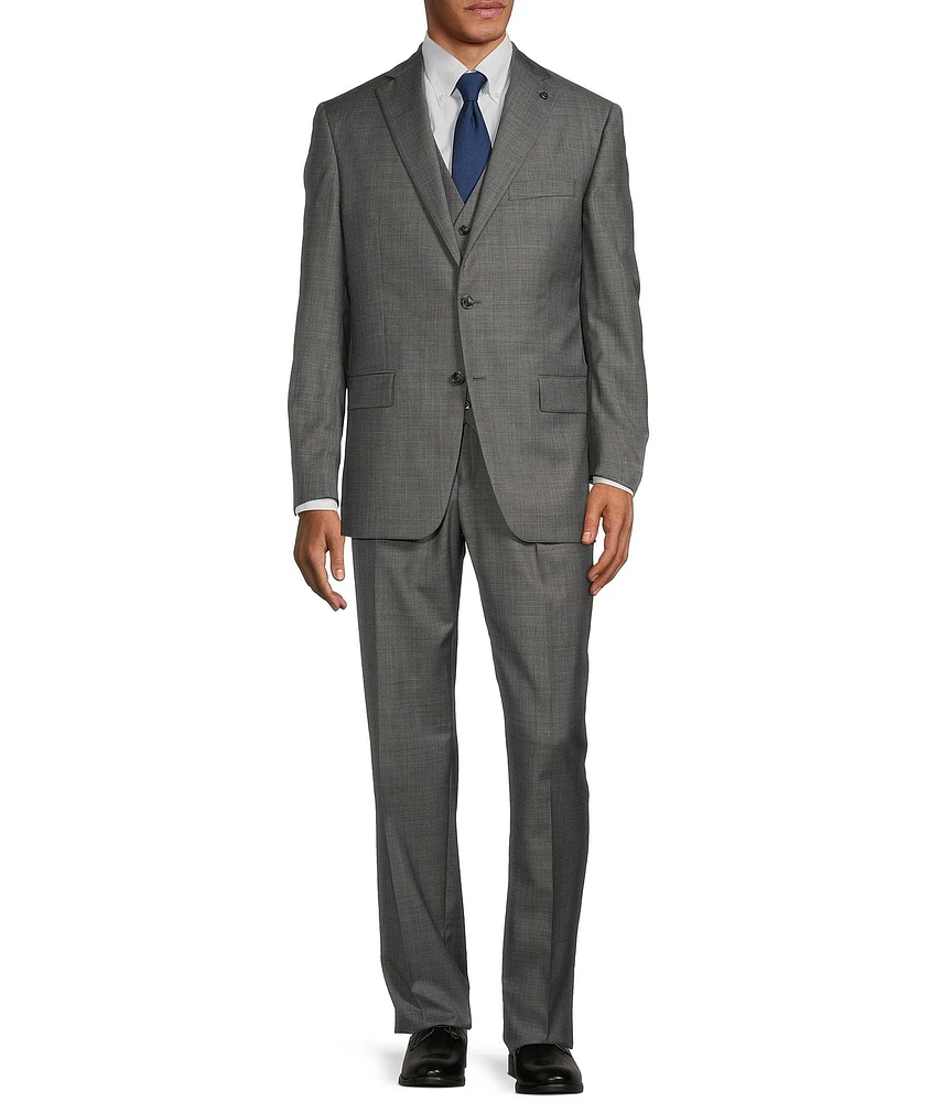 Hart Schaffner Marx Chicago Classic Fit Flat Front Grey Sharkskin Pattern 3-Piece Vested Suit