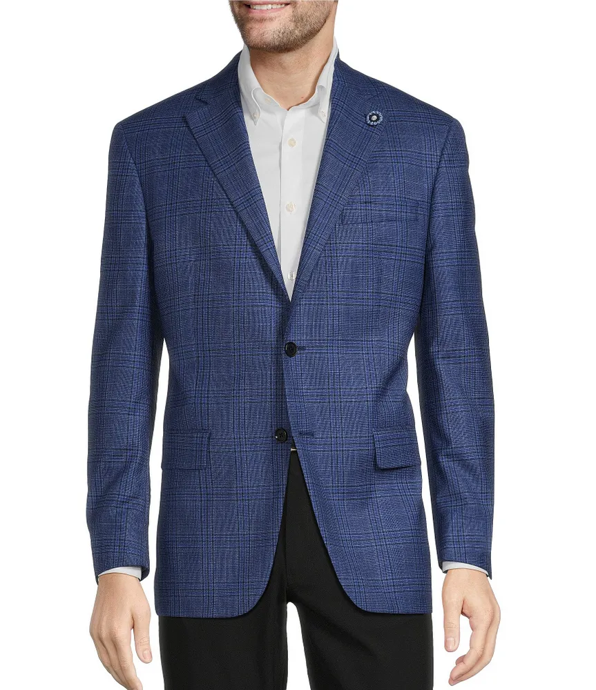 Hart Schaffner Marx Chicago Fit Open Blue Plaid Pattern Sport Coat