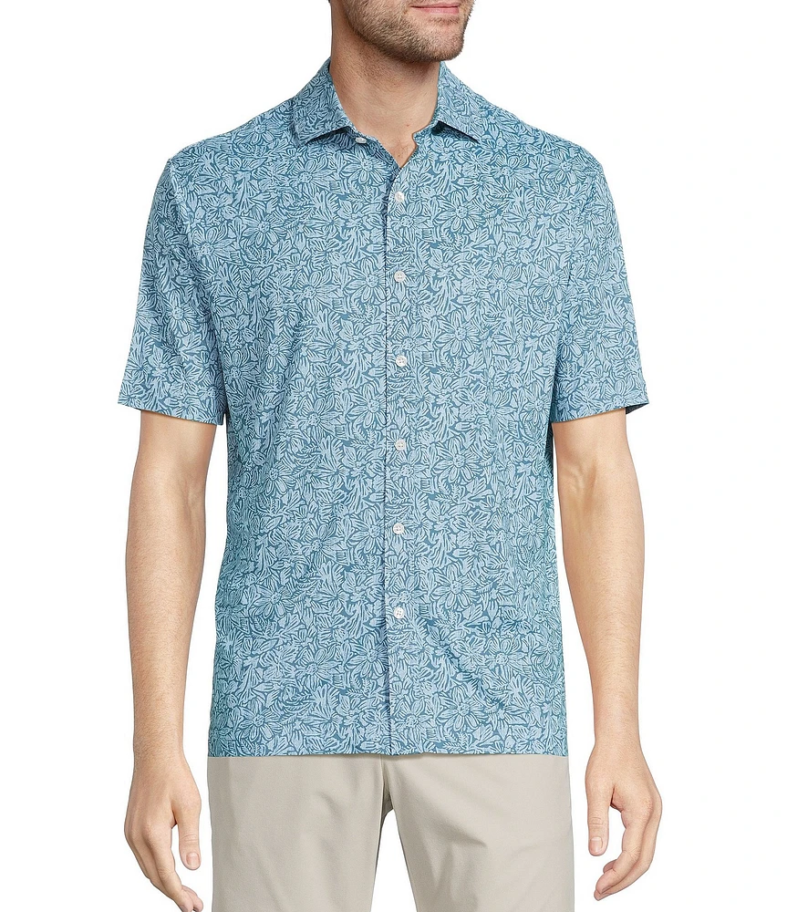 Hart Schaffner Marx Featherweight Luxury Performance Short Sleeve Floral Print Coat Front Shirt