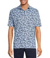 Hart Schaffner Marx Featherweight Luxury Performance Short Sleeve Leaf Print Coat Front Shirt