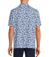 Hart Schaffner Marx Featherweight Luxury Performance Short Sleeve Leaf Print Coat Front Shirt
