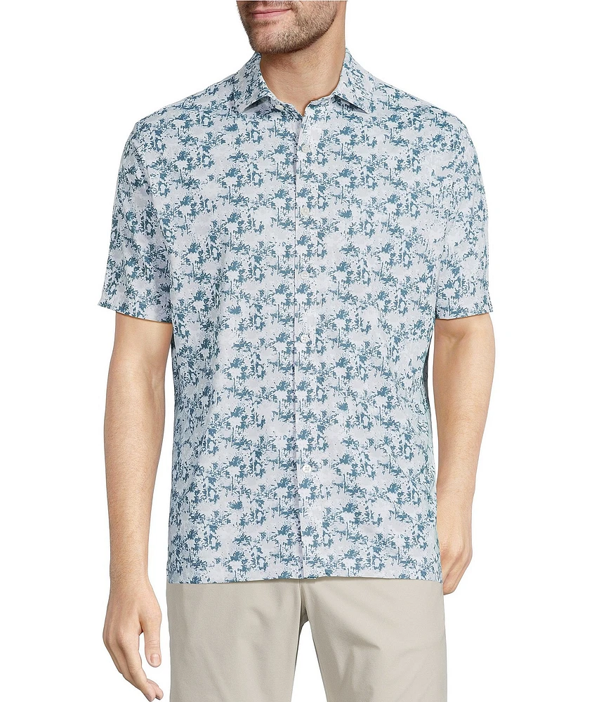Hart Schaffner Marx Featherweight Luxury Performance Short Sleeve Palm Print Coat Front Shirt