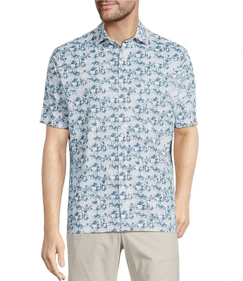 Hart Schaffner Marx Featherweight Luxury Performance Short Sleeve Palm Print Coat Front Shirt