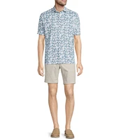 Hart Schaffner Marx Featherweight Luxury Performance Short Sleeve Palm Print Coat Front Shirt
