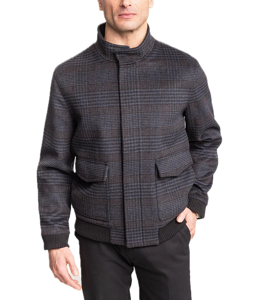 Hart Schaffner Marx Long Sleeve Genesee Plaid Wool Blend Bomber Jacket