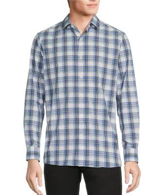 Hart Schaffner Marx Luxury Performance Long Sleeve Spread Collar Large Plaid Sport Shirt