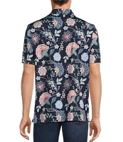 Hart Schaffner Marx Luxury Performance Short Sleeve Dark Floral Paisley Polo Shirt