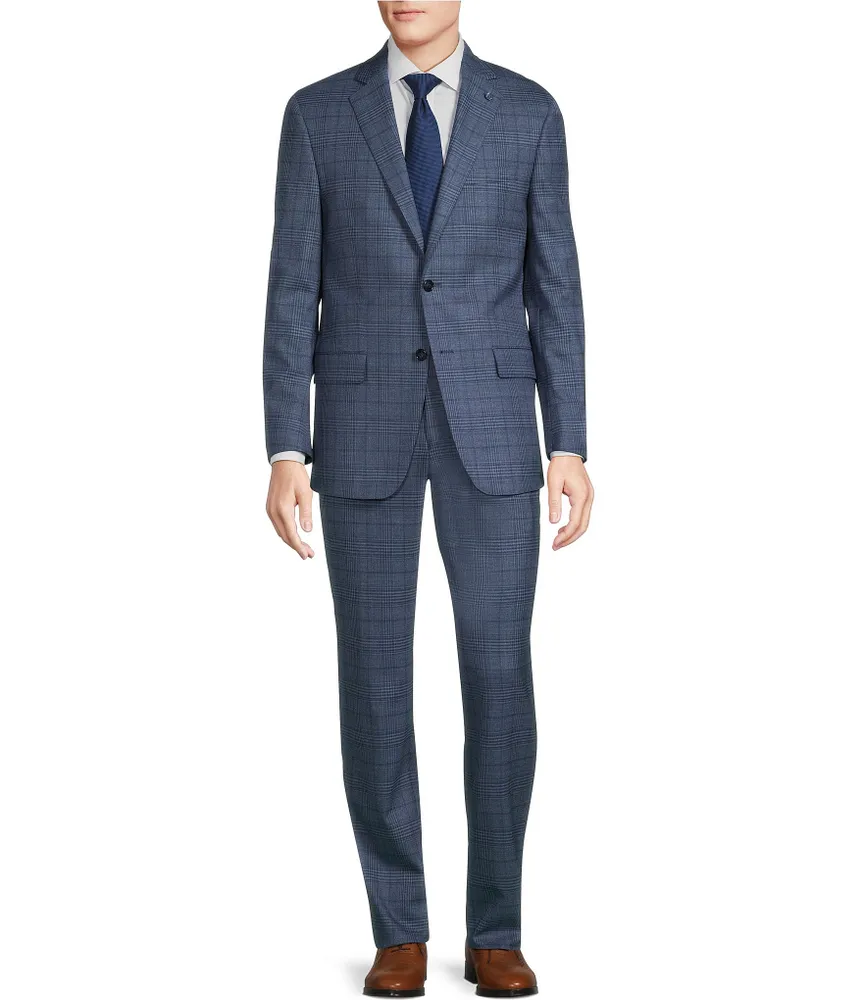 Hart Schaffner Marx New York Modern Fit Flat Front Performance Plaid 2-Piece Suit