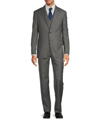 Hart Schaffner Marx New York Modern Fit Flat Front Sharkskin Pattern 3-Piece Vested Suit