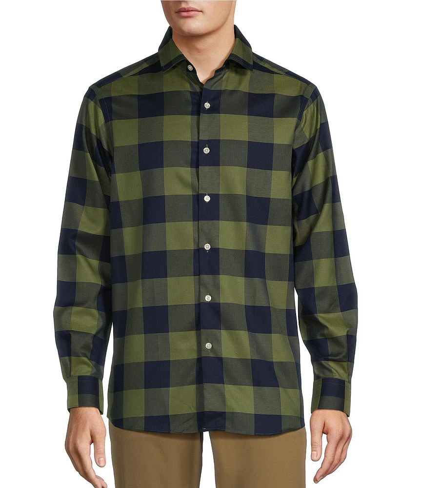 Hart Schaffner Marx The 1887 Club Collection Long Sleeve Spread Collar Buffalo Check Plaid Sportshirt