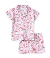 Hello Kitty Little/Big Girls 4-10 Printed Short Sleeve Button Down Top & Pull-On Shorts Pajama Set