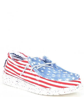 HEYDUDE Boys' Wally Star Stripe Print Washable Slip-Ons (Youth)