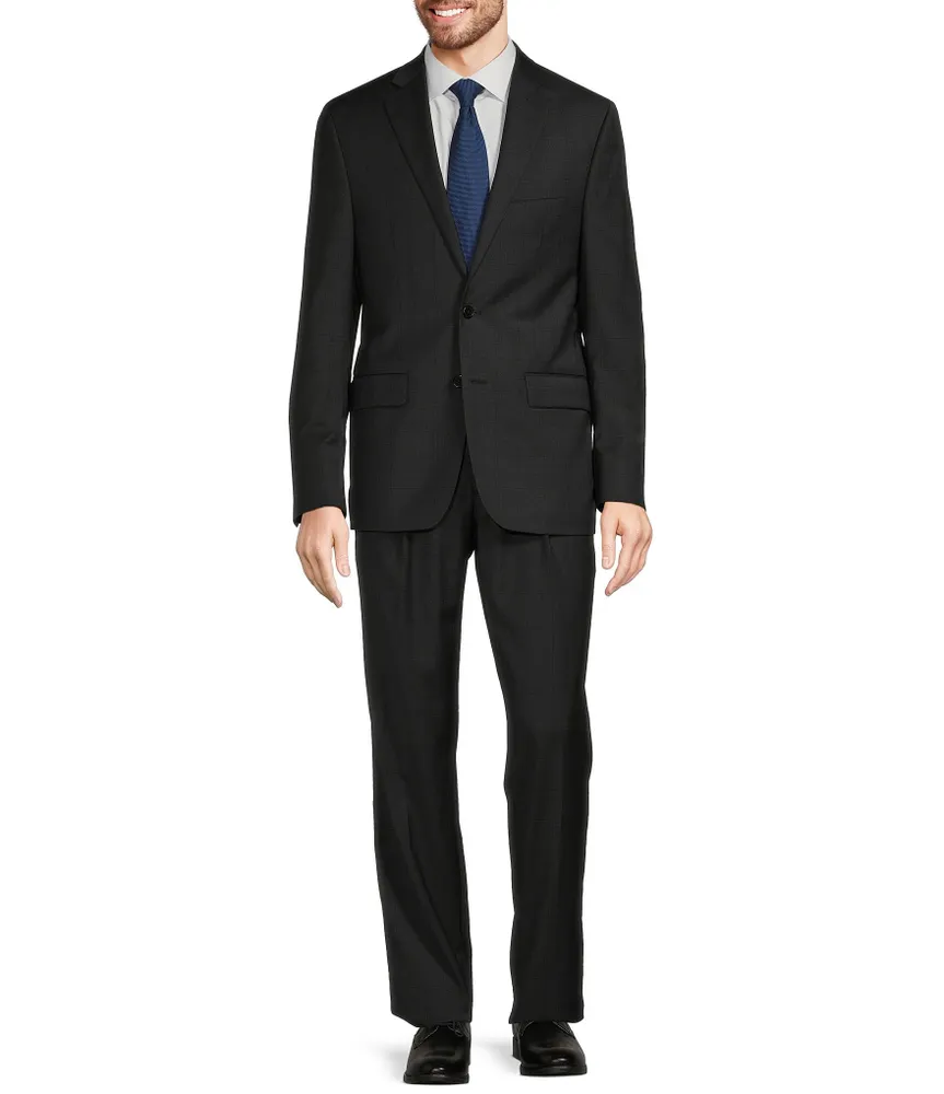 Hickey Freeman Classic Fit 2-Reverse Pleat Windowpane Pattern 2-Piece Suit