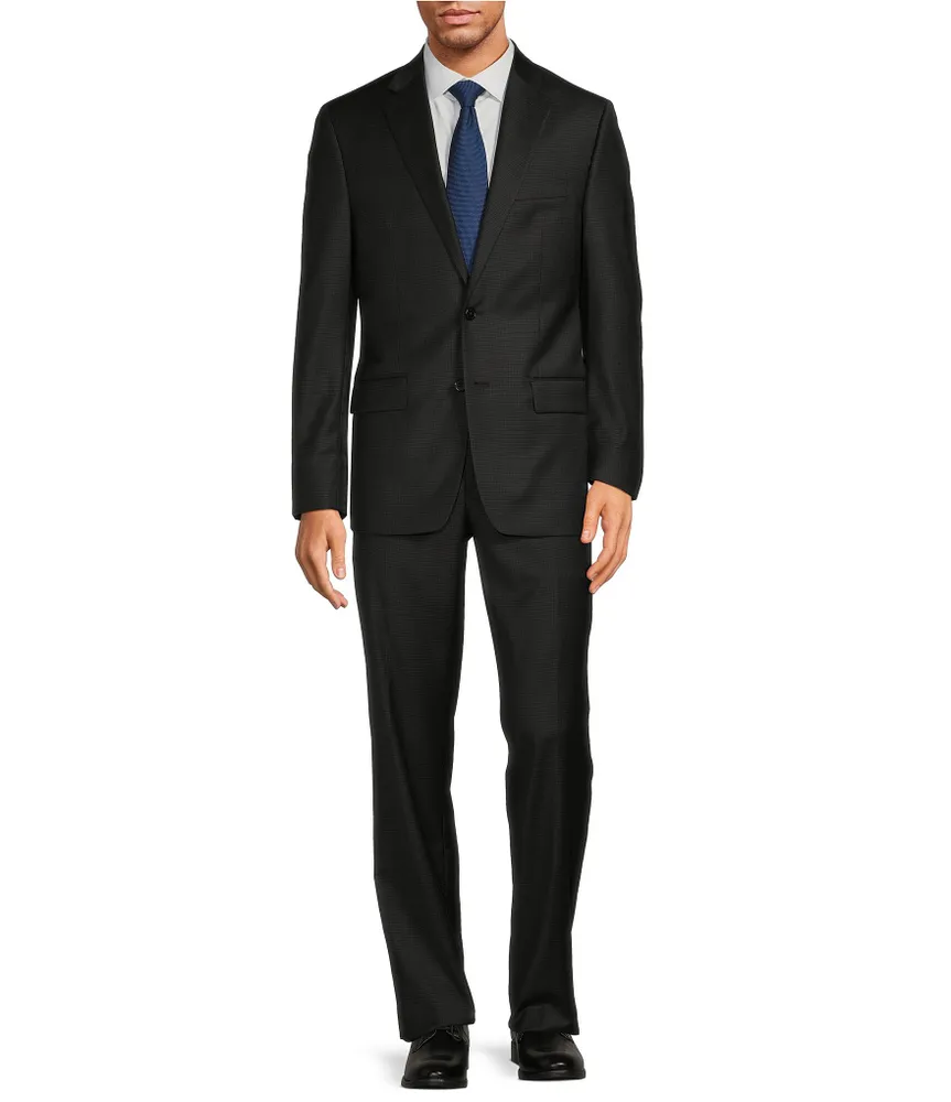 Hickey Freeman Classic Fit Flat Front Mini Grid Pattern 2-Piece Suit