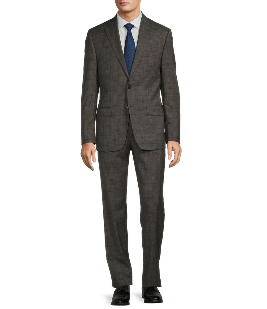 Hickey Freeman Classic Fit Flat Front Plaid Pattern 2-Piece Suit