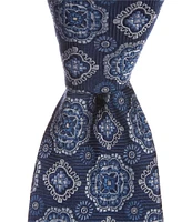 Hickey Freeman Medallion Print 3 1/4#double; Woven Silk Tie