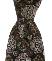 Hickey Freeman Medallion Print 3 1/4#double; Woven Silk Tie