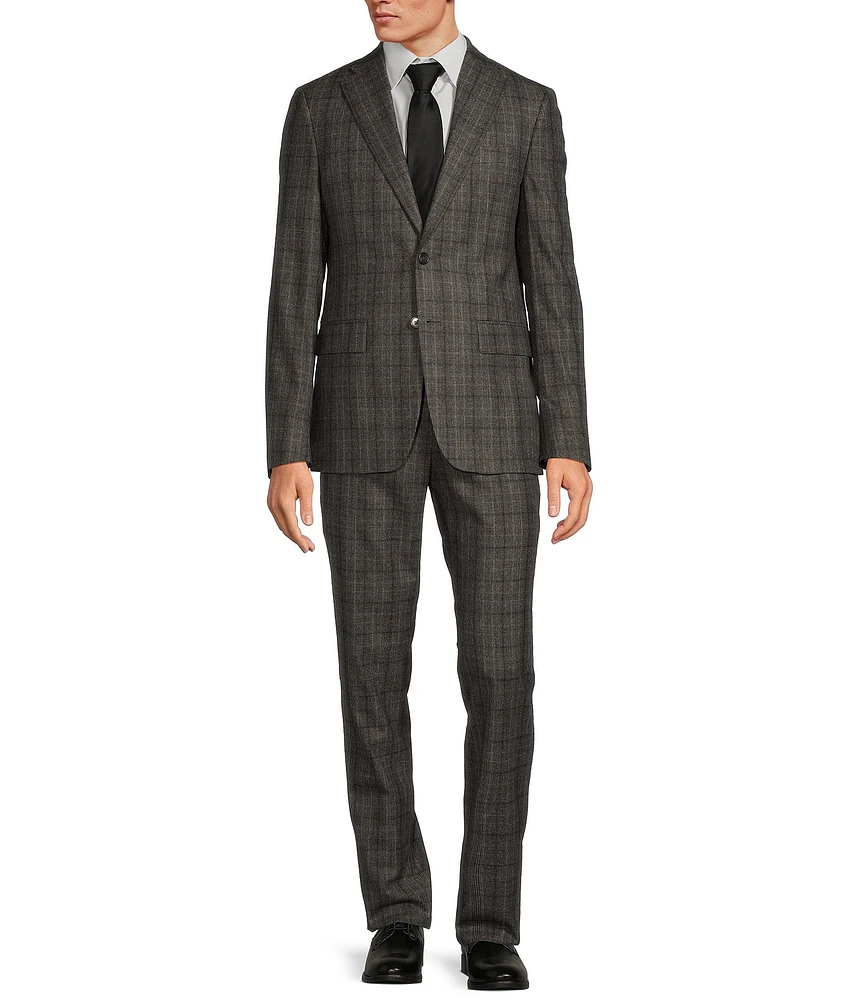 Hickey Freeman Modern Fit Flat Front Flannel Plaid Pattern 2-Piece Suit