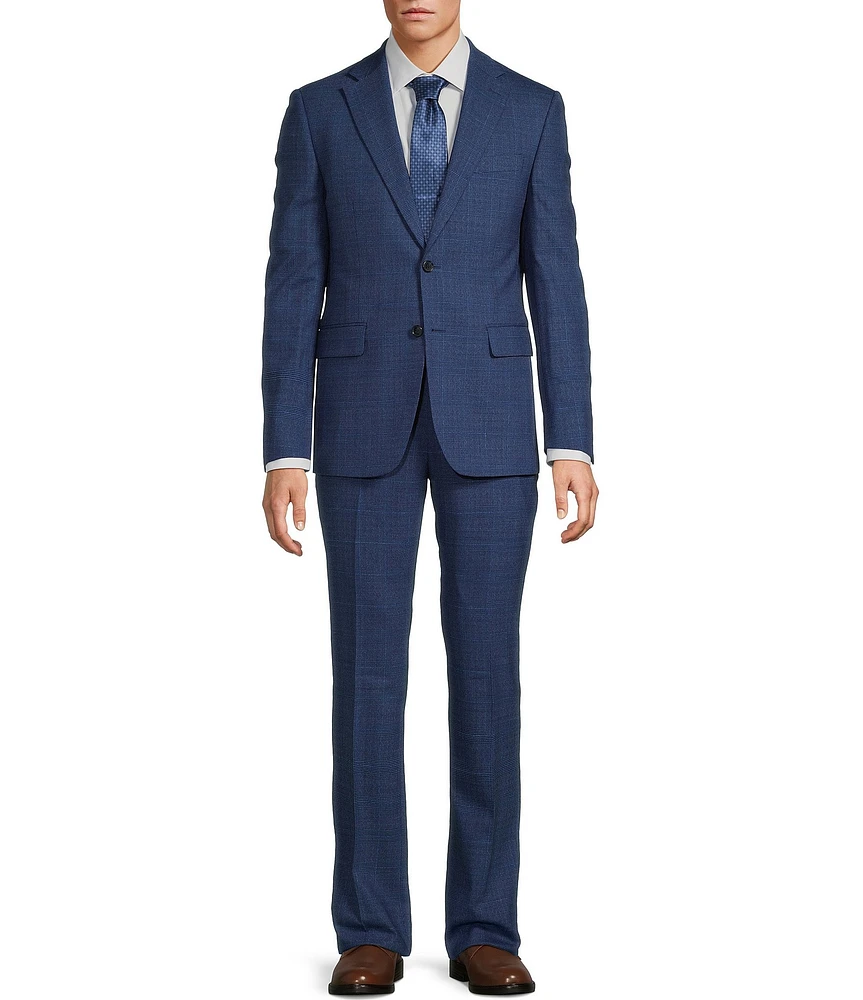 Hickey Freeman Modern Fit Flat Front Notch Lapel Plaid 2 Piece Suit