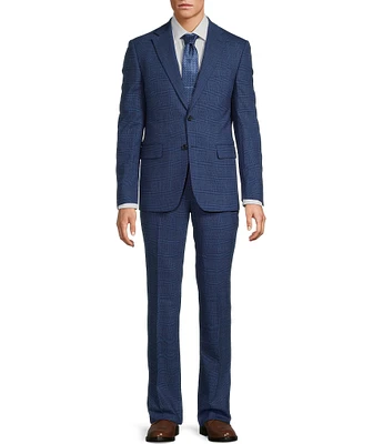 Hickey Freeman Modern Fit Flat Front Notch Lapel Plaid 2 Piece Suit