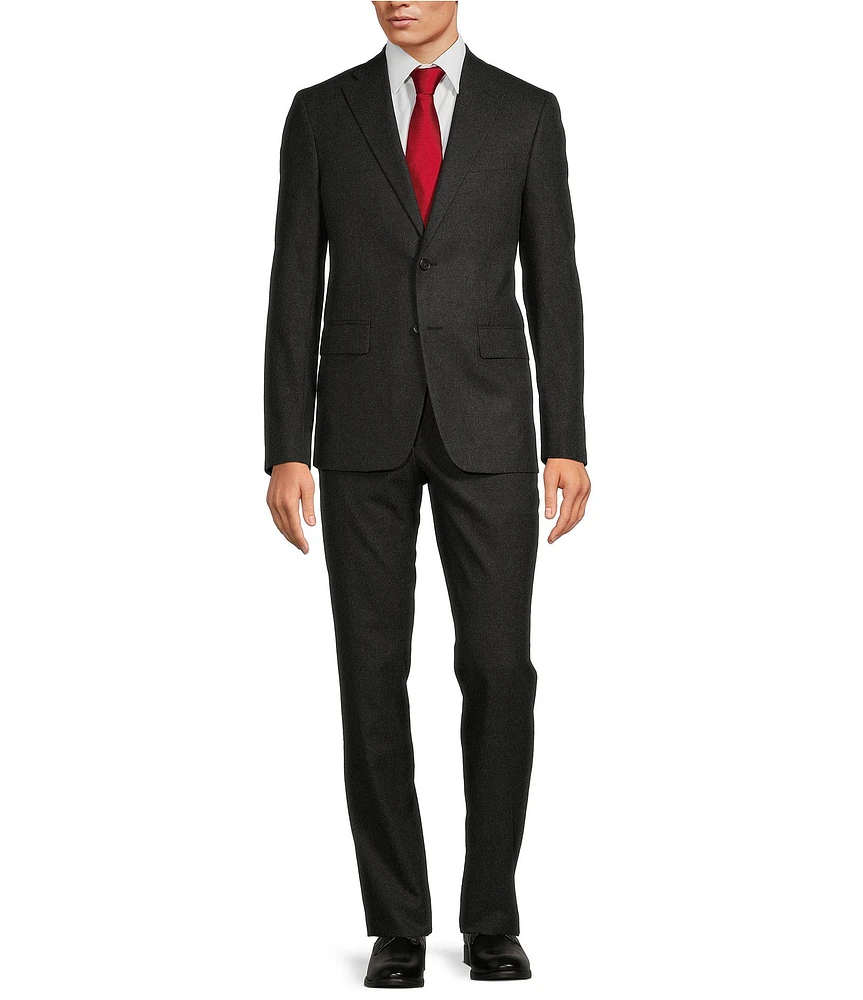 Hickey Freeman Modern Fit Flat Front Solid Flannel 2-Piece Suit