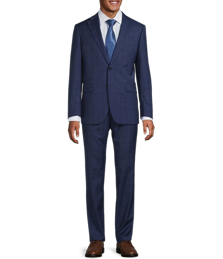 Hickey Freeman Modern Fit Flat Front Windowpane 2 Piece Suit
