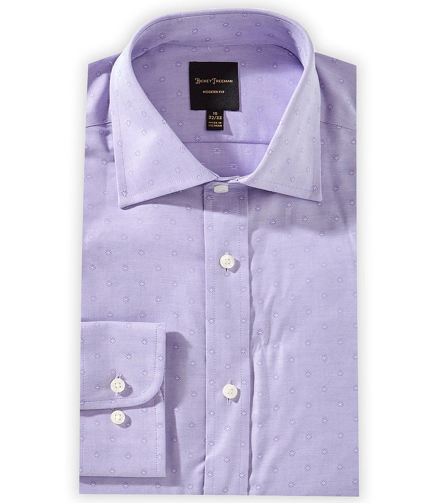 Hickey Freeman Modern Fit Spread Collar Medallion Dobby Dress Shirt