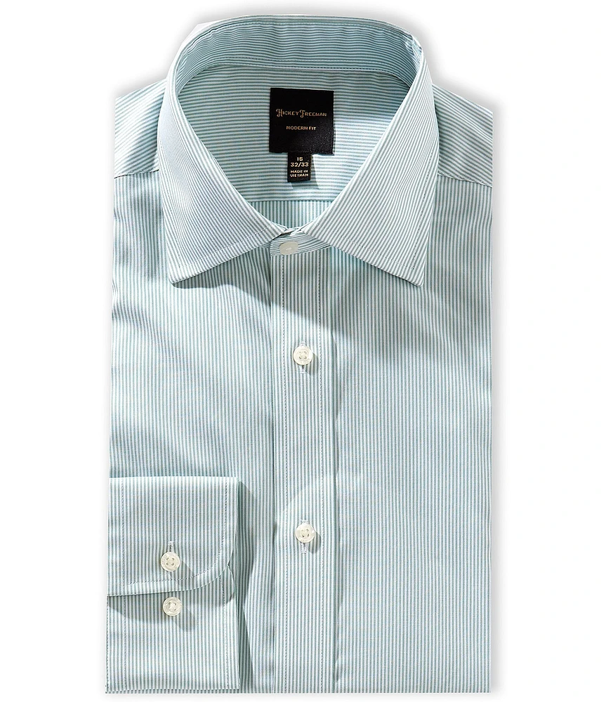Hickey Freeman Modern Fit Spread Collar Striped Print Dress Shirt
