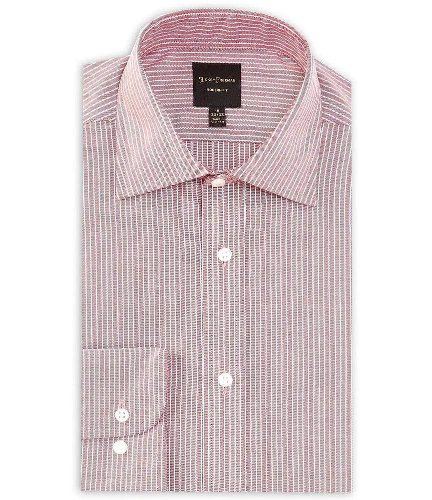 Hickey Freeman Modern Fit Spread Collar Striped Dress Shirt