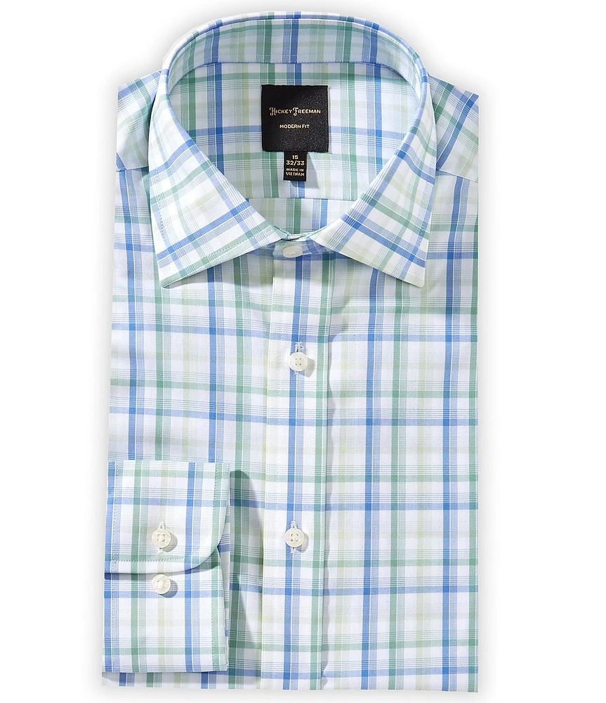 Hickey Freeman Modern Fit Spread Collar Tonal-Plaid Dress Shirt