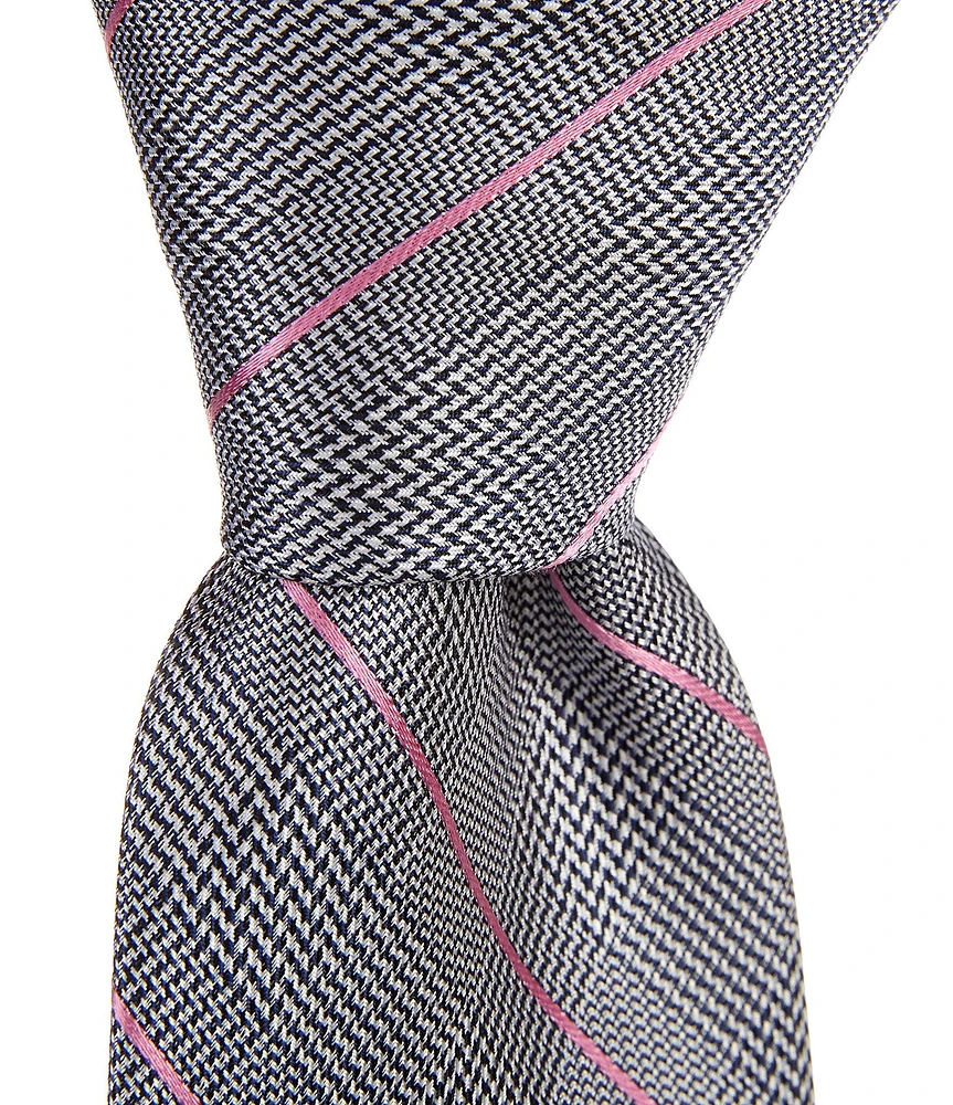 Hickey Freeman Prince Of Wales Plaid 3 1/4#double; Woven Silk Tie