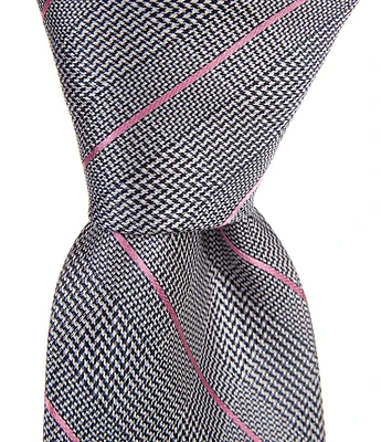Hickey Freeman Prince Of Wales Plaid 3 1/4#double; Woven Silk Tie