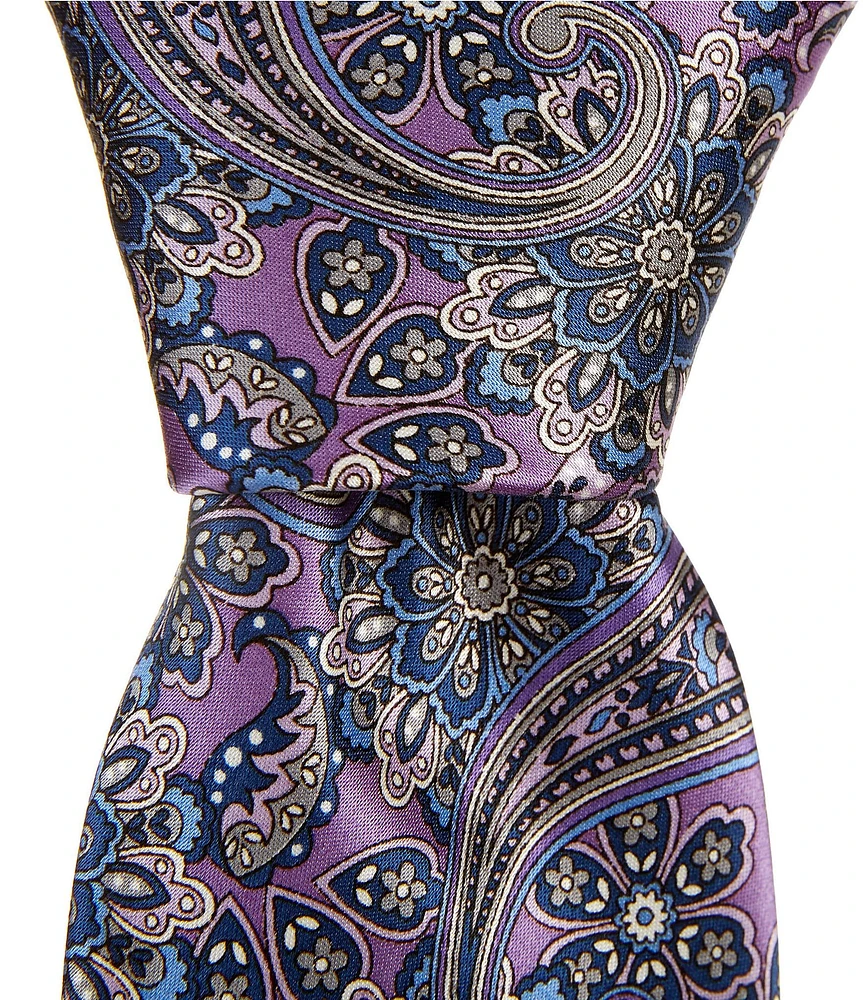 Hickey Freeman Printed Flower 3 1/4#double; Woven Silk Tie