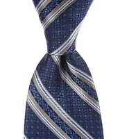 Hickey Freeman Stripe Print 3 1/4#double; Woven Silk Tie