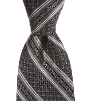 Hickey Freeman Stripe Print 3 1/4#double; Woven Silk Tie