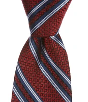 Hickey Freeman Stripe Print 3 1/4#double; Woven Silk Tie