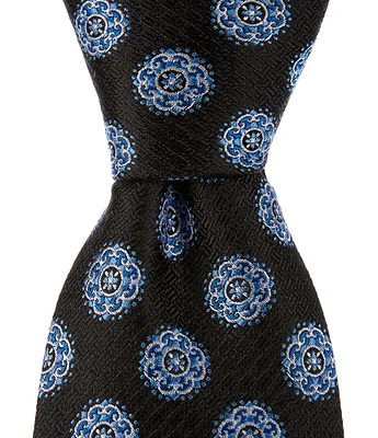 Hickey Freeman Textured Medallion Printed 3#double; Silk Tie