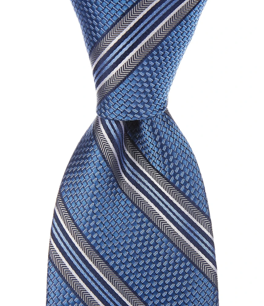 Hickey Freeman Textured Stripe 3#double; Woven Silk Tie