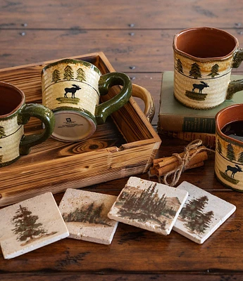 HiEnd Accents 8-Piece Elk Mug and Scenery Tree Coaster Set