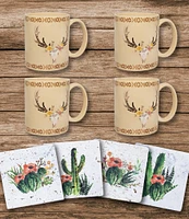 HiEnd Accents 8-Piece Desert Skull Mugs and Cactus Blooms Coasters Set