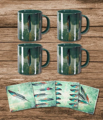 HiEnd Accents 8-Piece Tossed Feather Mug and Coaster Set