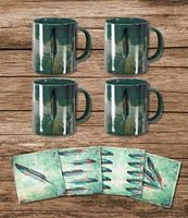 HiEnd Accents 8-Piece Tossed Feather Mug and Coaster Set