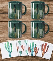 HiEnd Accents 8-Piece Tossed Feather Mug and Saguaro Cactus Coaster Set