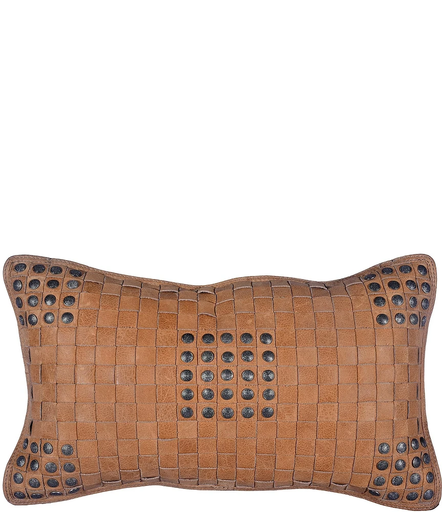 HiEnd Accents Basket Weave Leather Pillow with Stud Accents