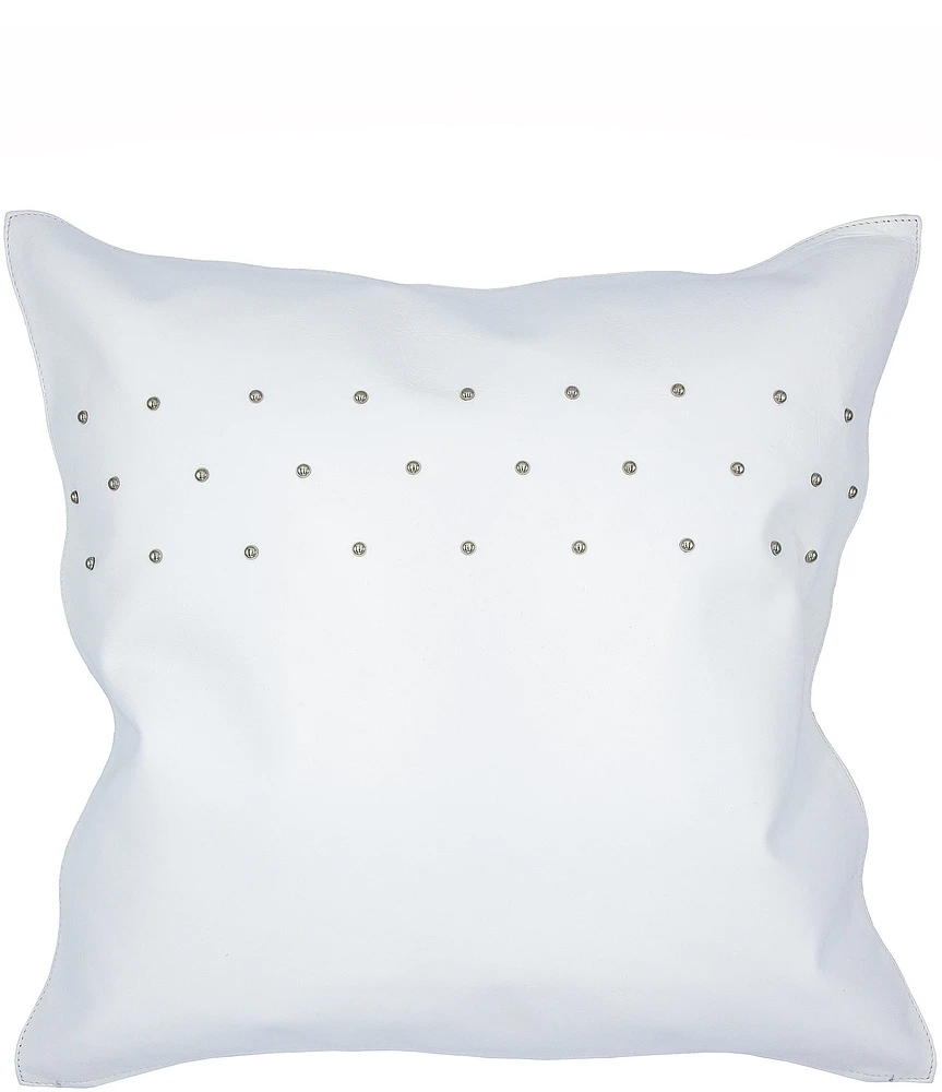 HiEnd Accents Genuine Leather Collection White Leather Studded Square Pillow