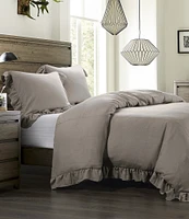 HiEnd Accents Lily Collection Washed Linen Ruffled Comforter Mini Set