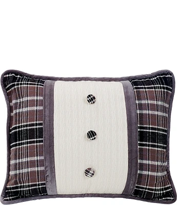 HiEnd Accents Plaid Mixed Media Colorblock Oblong Pillow with Covered Buttons