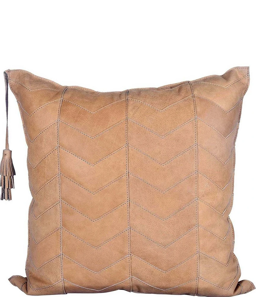 HiEnd Accents Oversized Chevron Leather Pillow with Tassels