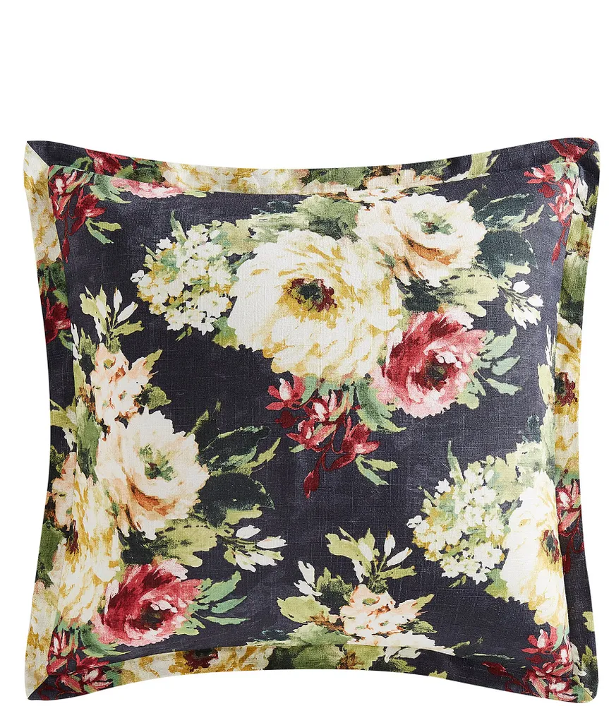 HiEnd Accents Peony Collection Watercolor Floral Printed Flanged Euro Sham