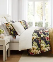 HiEnd Accents Peony Collection Watercolor Floral Printed Washed Linen Duvet Cover Mini Set